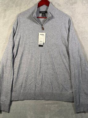 The Mens Store Bloomingdales Sweater XXL Gray Cashmere 1/4 Zip Pullover 2 Ply